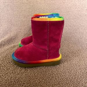UGG Pink Rainbow Trim Short Shearling Lined Boots Toddler Girls Size 6